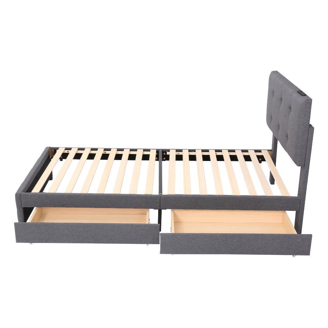 【厚さ10cmマットレス付き】ファブリックベッド 引き出し付き ダークグレー