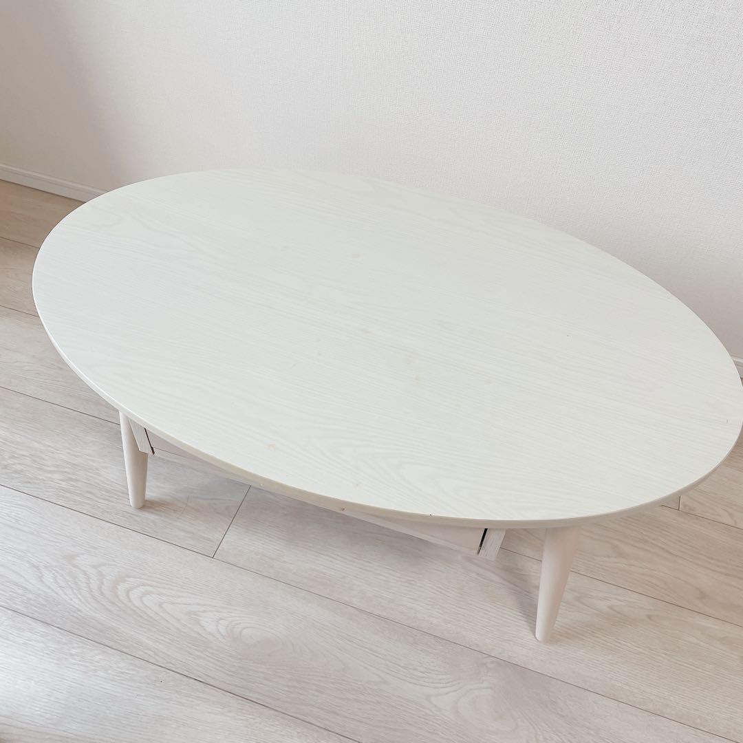 【美品】ローテーブル　北欧　丸テーブル　机白家具　新生活　一人暮らし　白テーブル