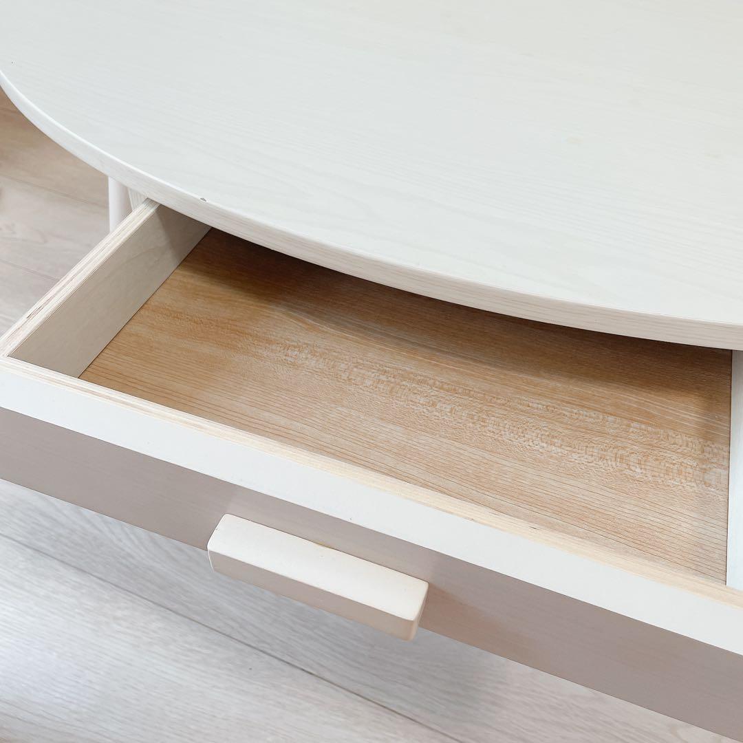 【美品】ローテーブル　北欧　丸テーブル　机白家具　新生活　一人暮らし　白テーブル