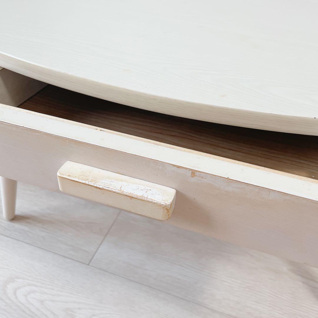 【美品】ローテーブル　北欧　丸テーブル　机白家具　新生活　一人暮らし　白テーブル