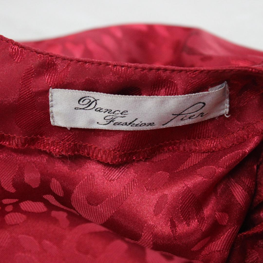 【美品 社交ダンス衣装】上下セット レッスンウェア 練習着 赤 レッド プリーツ