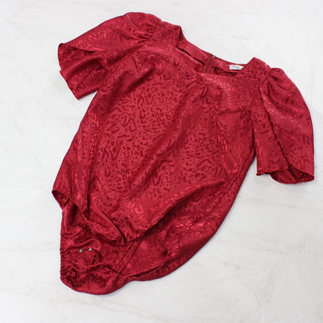 【美品 社交ダンス衣装】上下セット レッスンウェア 練習着 赤 レッド プリーツ