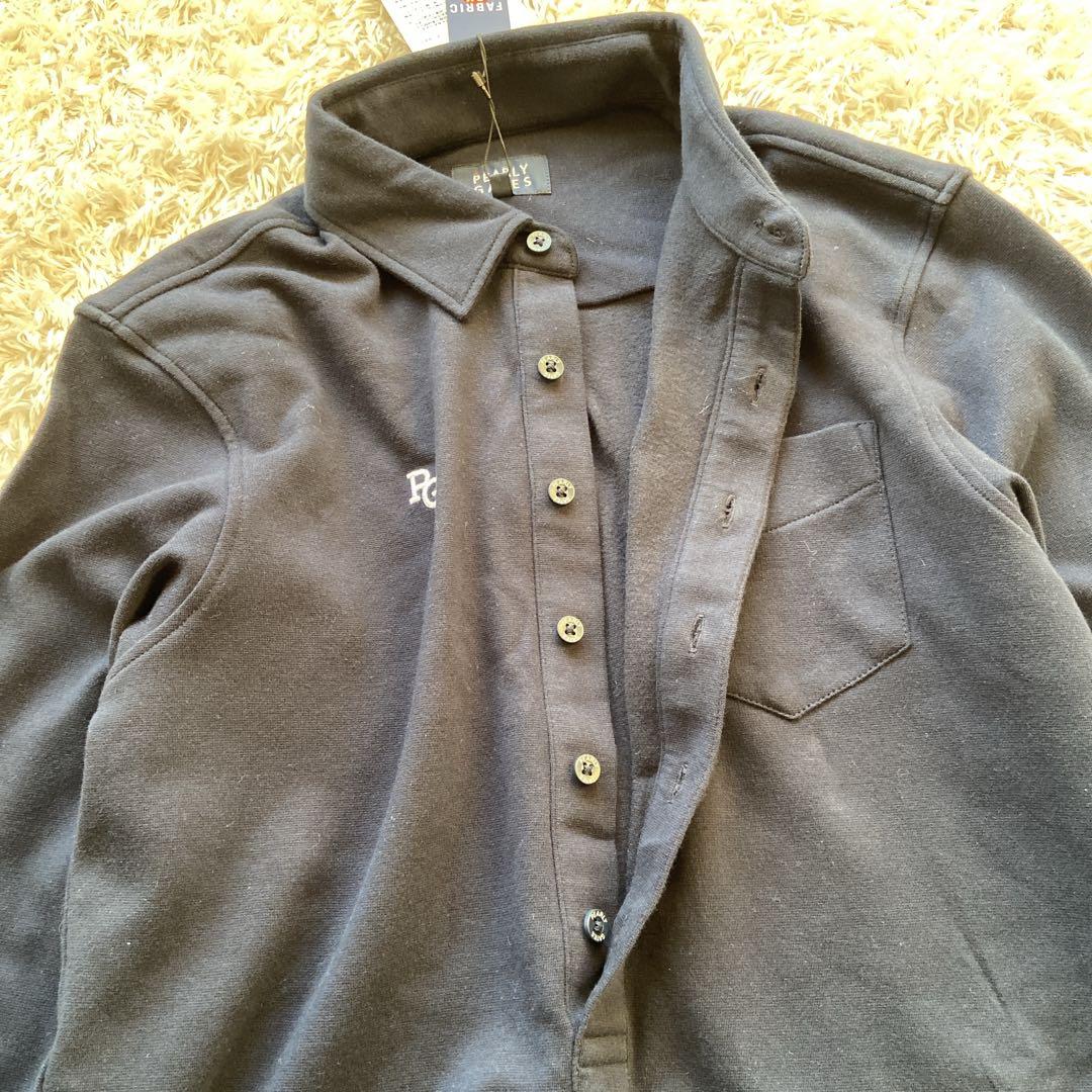 新品　パーリーゲイツ　ゴルフ長袖ポロシャツ　ネイビー　4 ロゴ刺繍　ハーフボタン