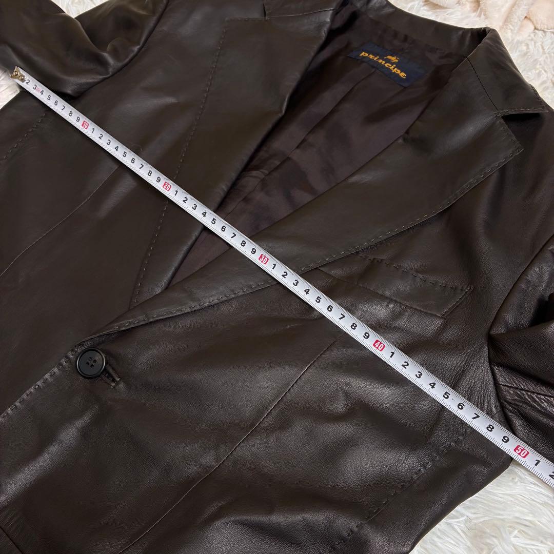 レザーシングルブレストジャケット ダークブラウン　テーラードジャケット　ラムレザ