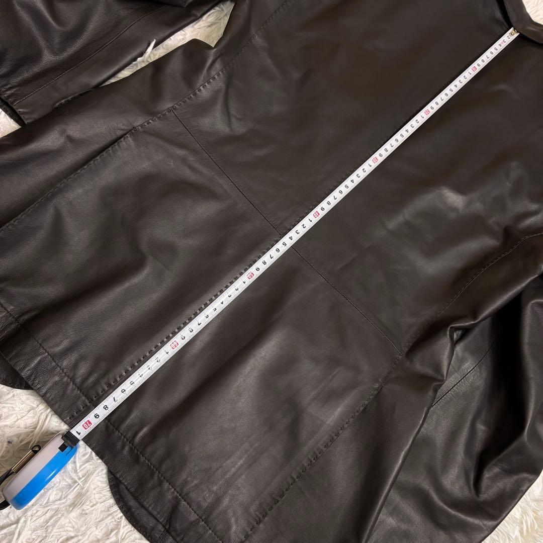 レザーシングルブレストジャケット ダークブラウン　テーラードジャケット　ラムレザ