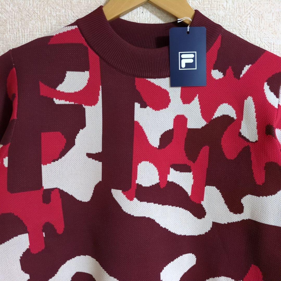 フィラゴルフ ゴルフウェア レディース 軽量 ニットセーター ウェーブ柄 赤 М