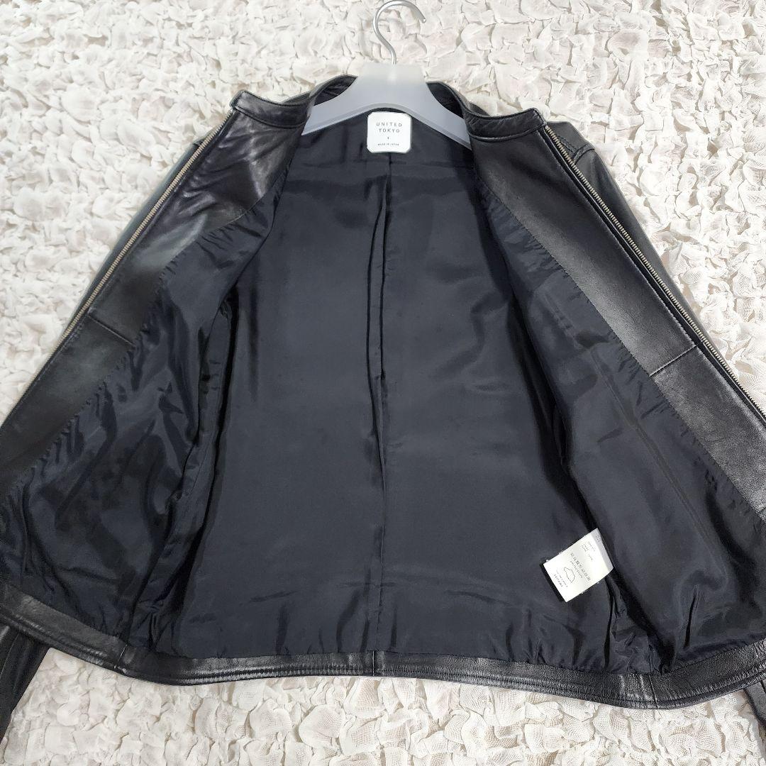 美品 ユナイテッドトウキョウ ラムレザー シングルライダース ブラック