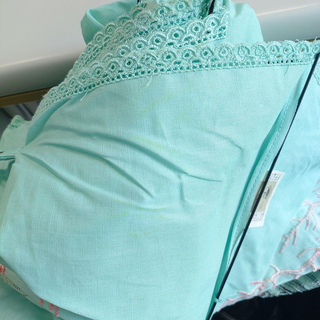 ルルギネス 折りたたみ 刺繍 日傘 エメラルドグリーン