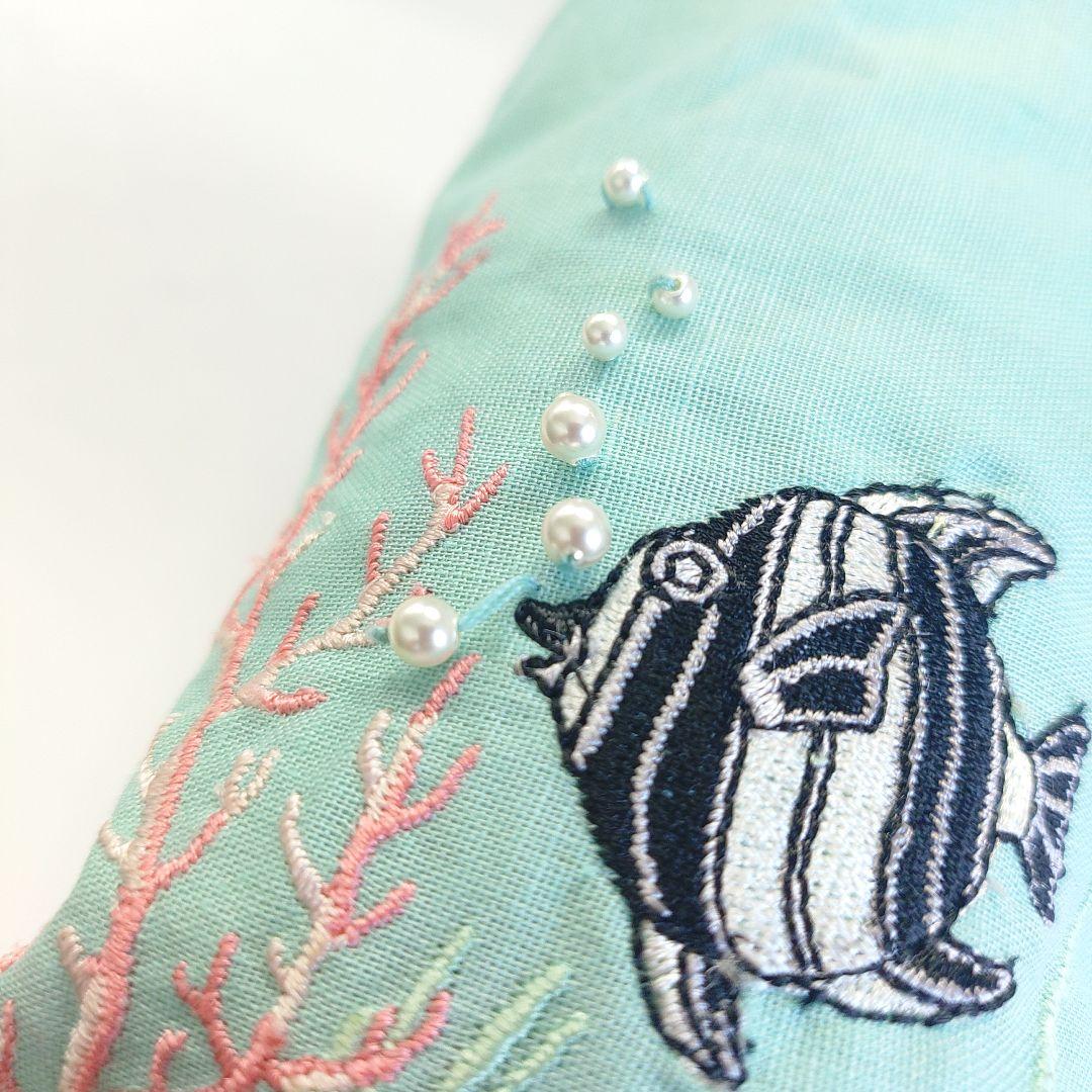 ルルギネス 折りたたみ 刺繍 日傘 エメラルドグリーン