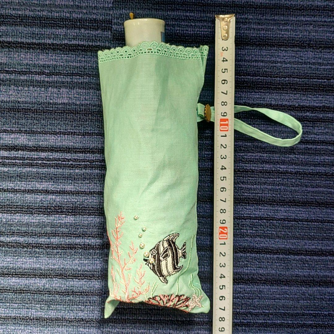 ルルギネス 折りたたみ 刺繍 日傘 エメラルドグリーン