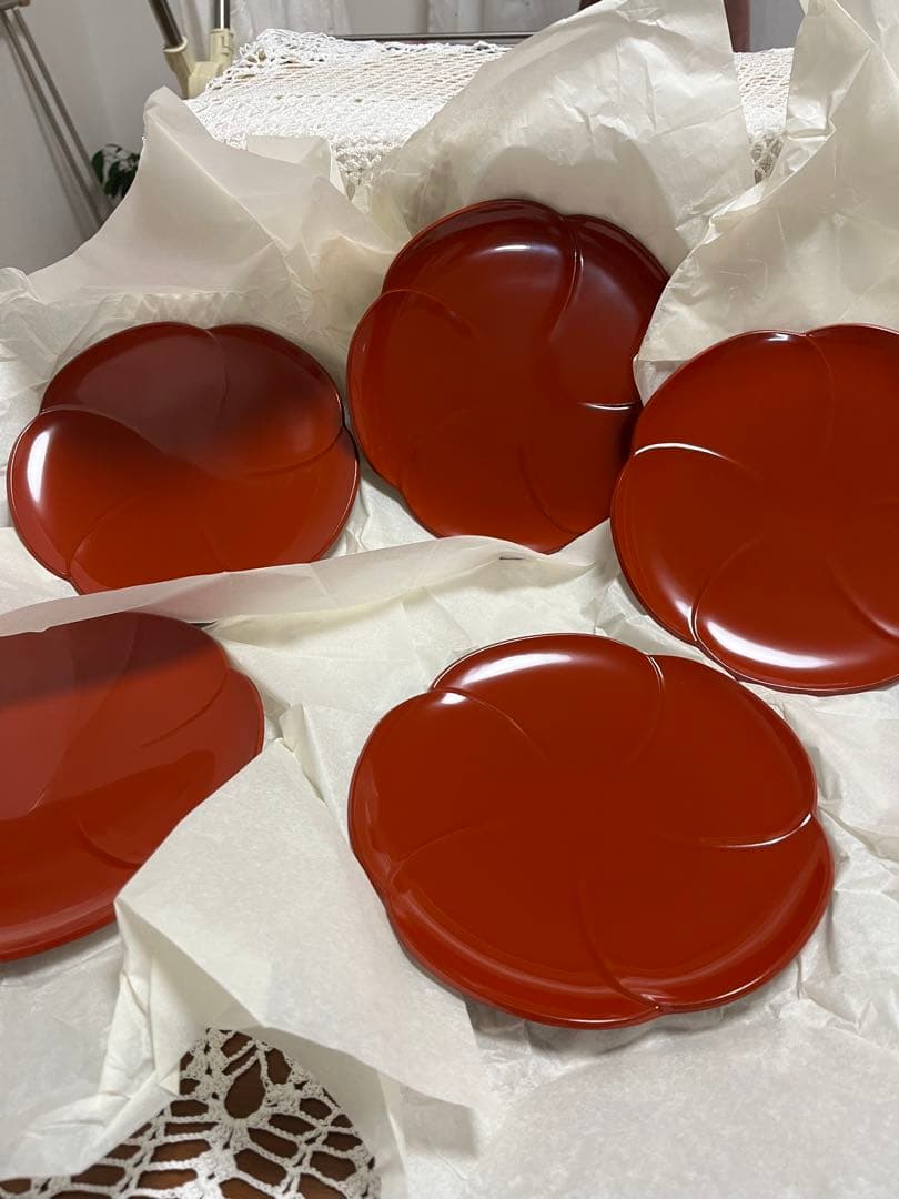 本漆塗り　福梅皿　漆器のアソベ　5枚セット未使用！