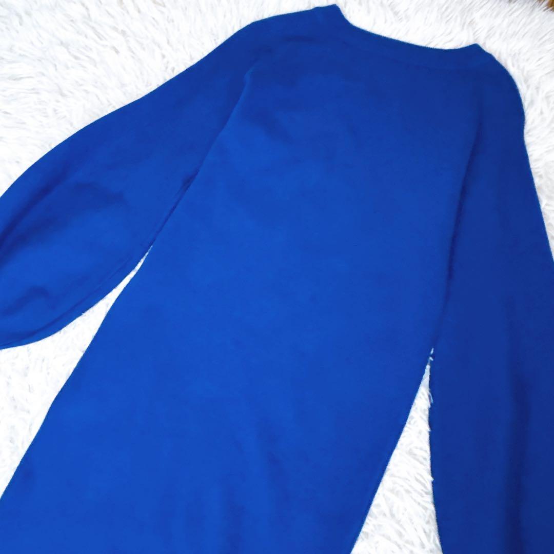 JENNE ボリュームスリーブ　ニットワンピース　ロング　青　ロイヤルブルー　L