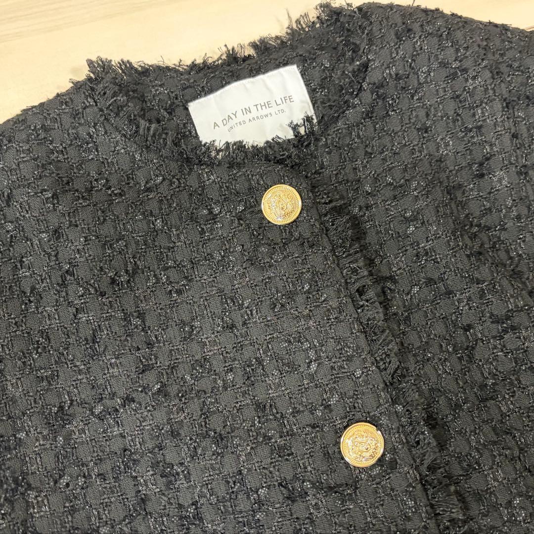 黒いツイードベスト　ツイードジャケット　ユナイテッドアローズ　ブラック　ベスト