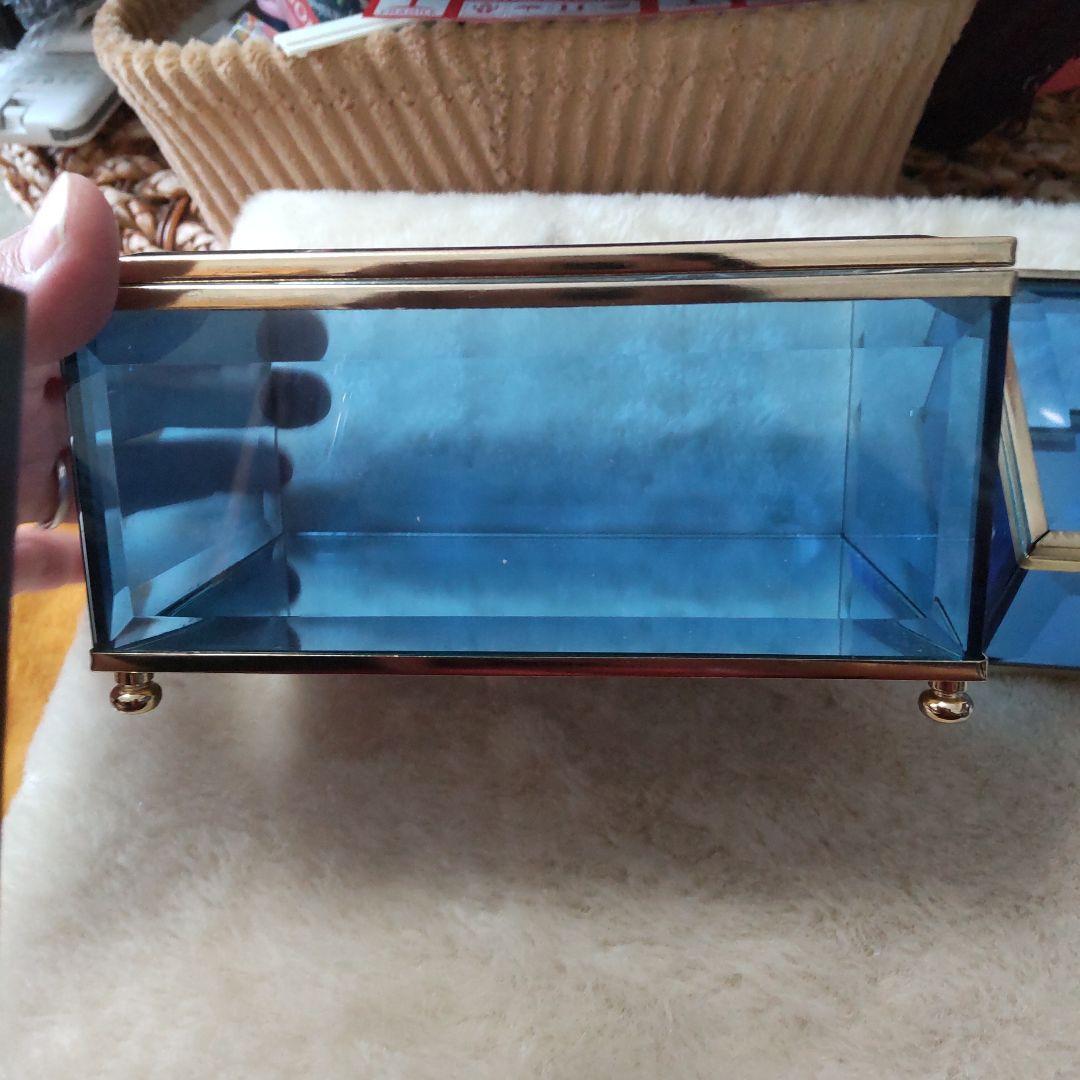 最終値下げ　昭和　レトロガラス小物入れ　ブルーガラス　ジュエリーボックス　3個組