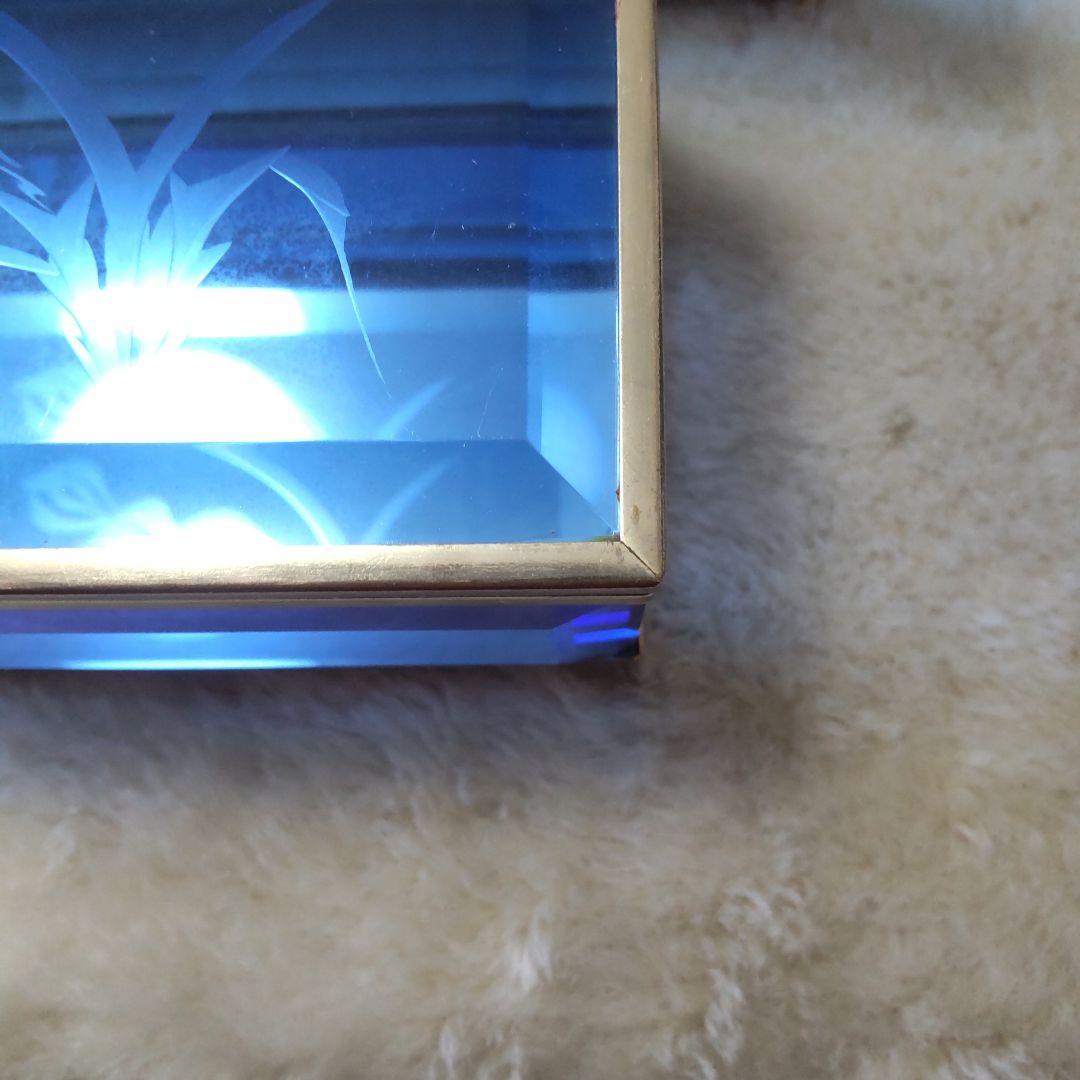 最終値下げ　昭和　レトロガラス小物入れ　ブルーガラス　ジュエリーボックス　3個組