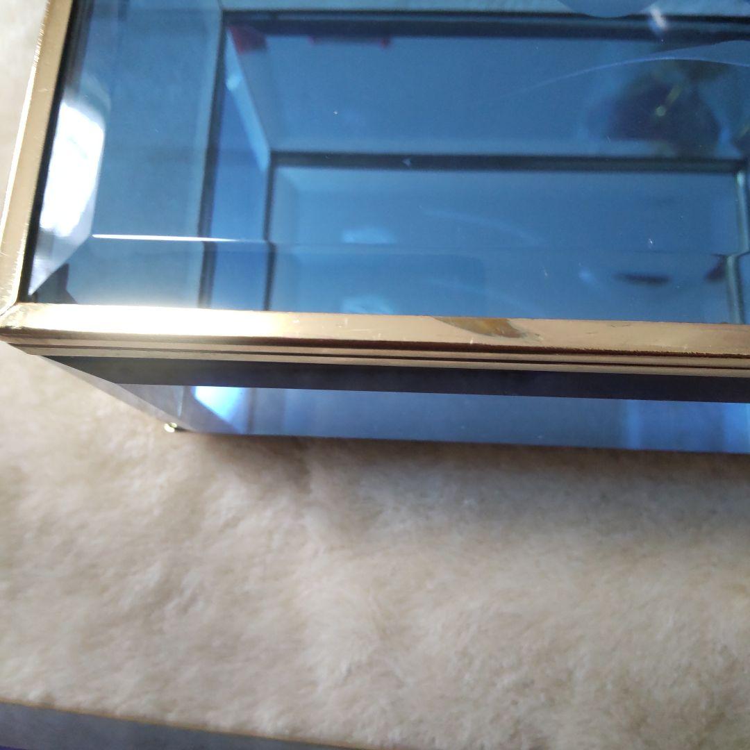 最終値下げ　昭和　レトロガラス小物入れ　ブルーガラス　ジュエリーボックス　3個組