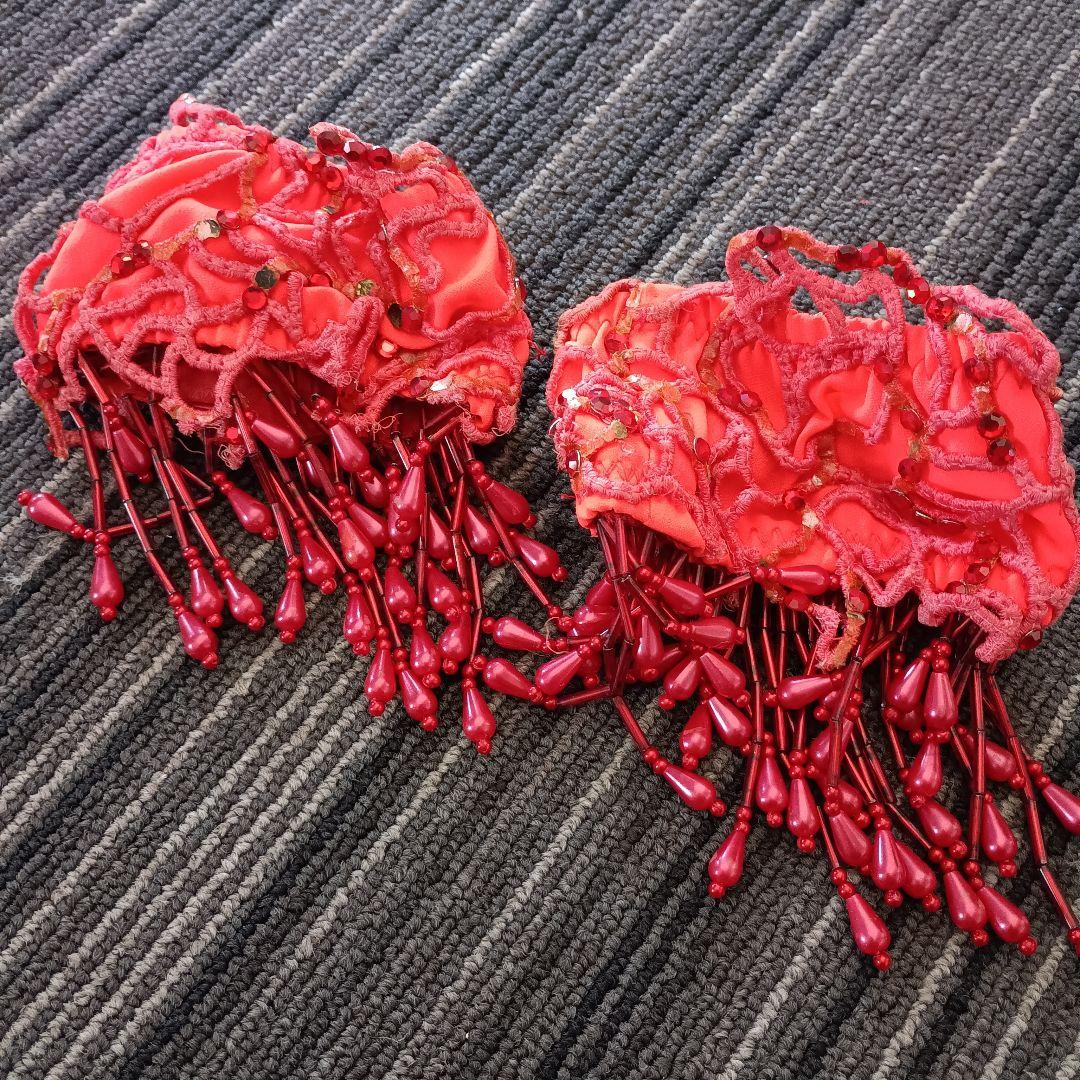 【お急ぎの方へ！即日発送】プロ仕様 社交ダンス ラテンドレス S 腕飾り付 赤