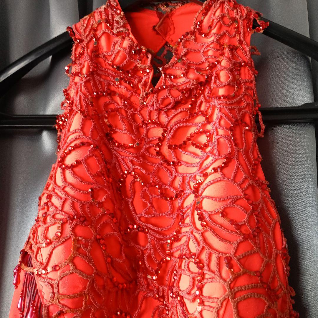 【お急ぎの方へ！即日発送】プロ仕様 社交ダンス ラテンドレス S 腕飾り付 赤