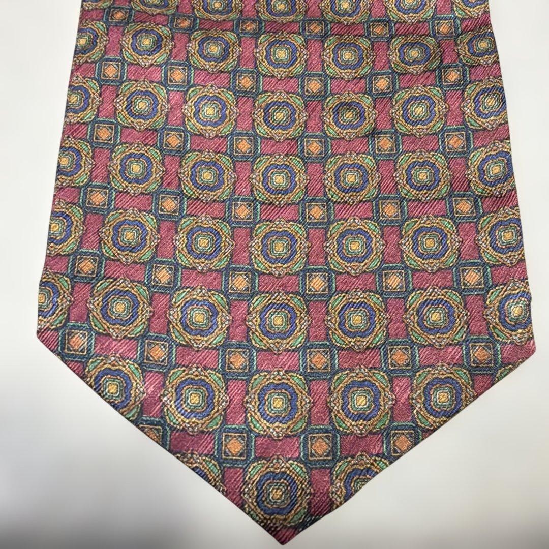 値下未使用イタリア製dunhill 幾何学模様 シルクアスコットタイワインレッド