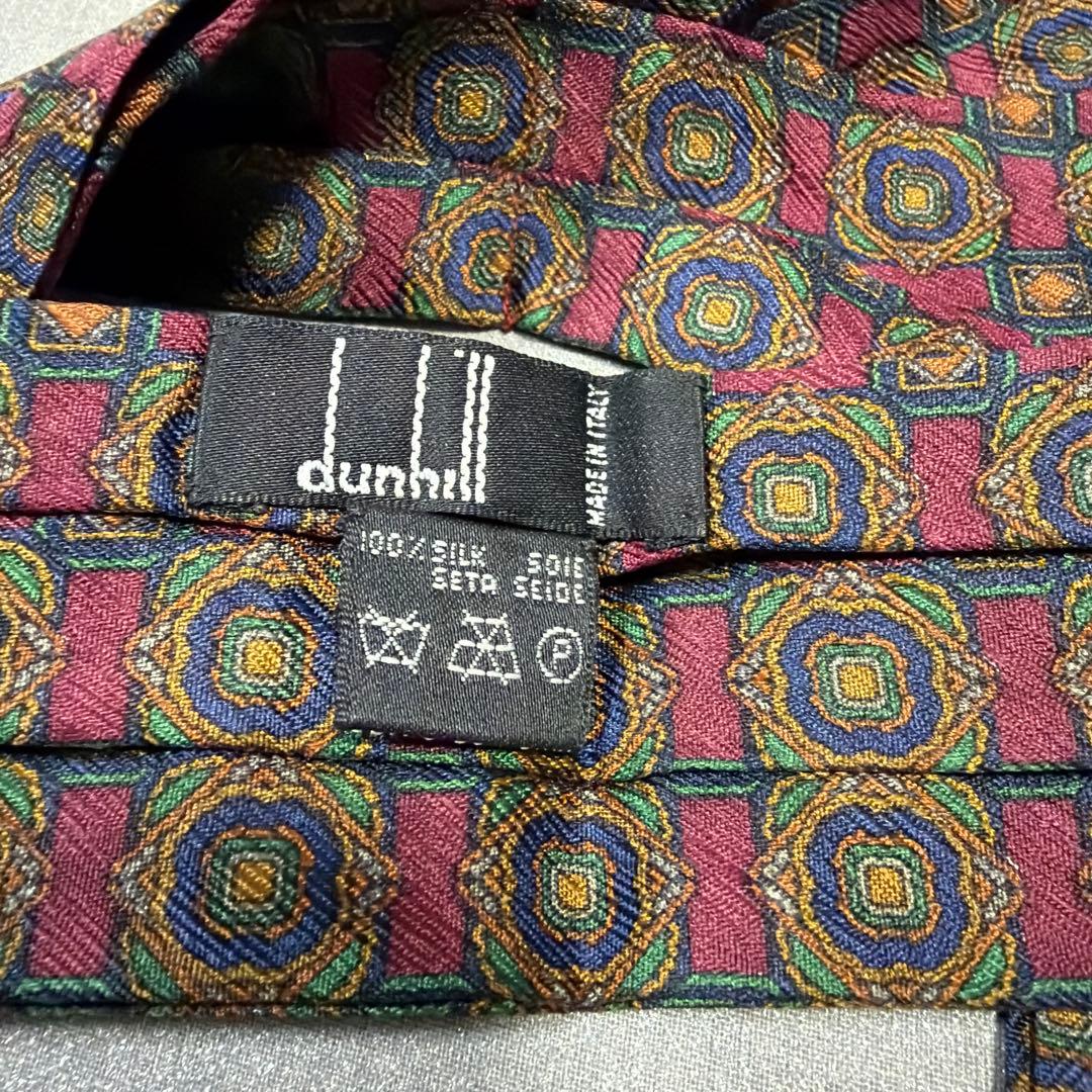 値下未使用イタリア製dunhill 幾何学模様 シルクアスコットタイワインレッド