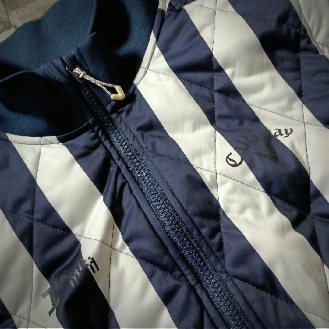 キャロウェイ 2WAYゴルフジャケット ベスト ストライプ Wジップ 胸ロゴ