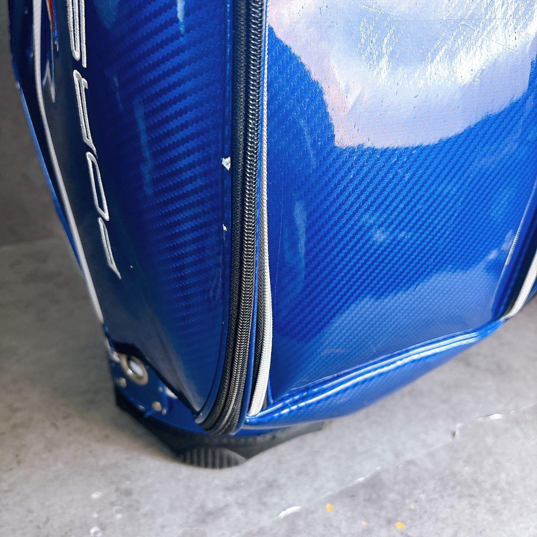 キャディバッグ　9.5型　5部割　ポルシェ　エナメル　カーボン調　ブルーネイビー