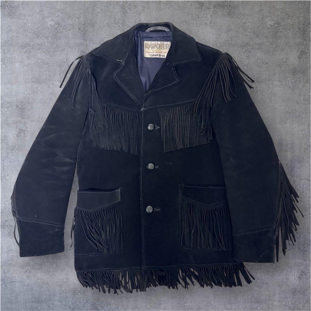 Schott RANCHER フリンジ レザー 40 黒 ウエスタン スエード