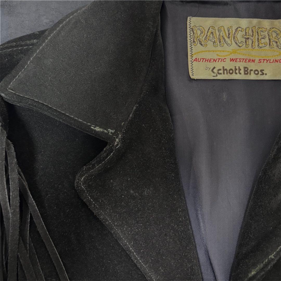 Schott RANCHER フリンジ レザー 40 黒 ウエスタン スエード