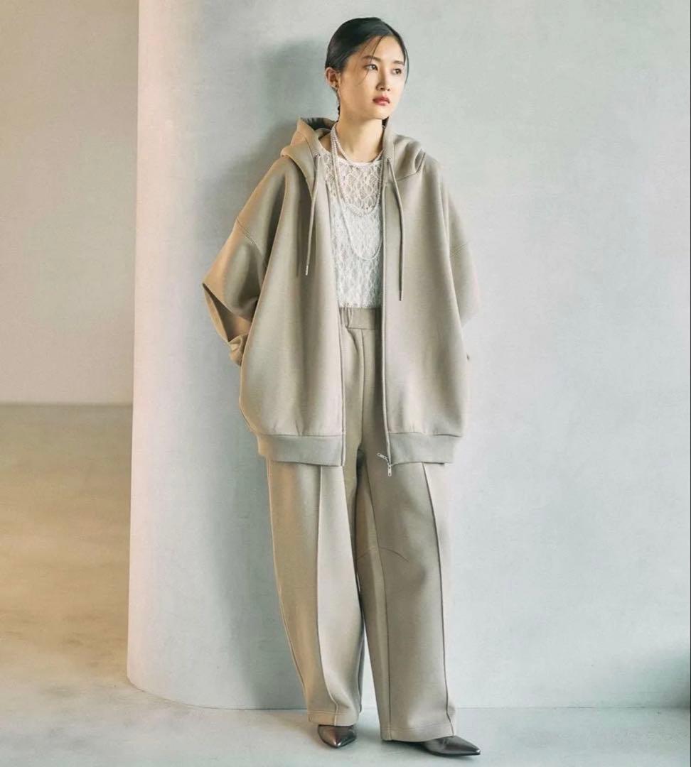 レプシィムLEPSIMパフエアZIPBIGフーディーグレージュ 新品パーカー