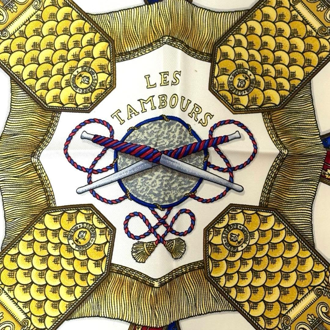 【お買得 未使用級】 エルメス スカーフ カレ90 レ•タンブール 太鼓柄 青