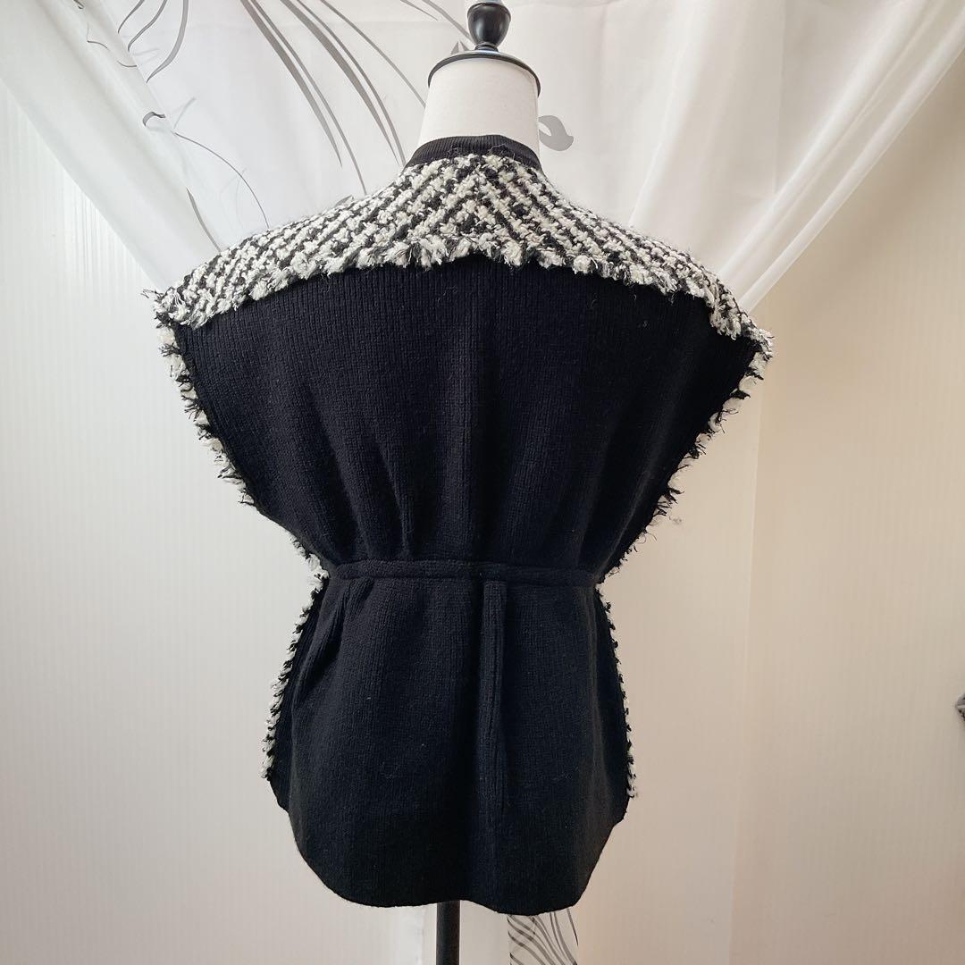 美品 トゥモローランド ツィード フレンチスリーブジレ ブラック S