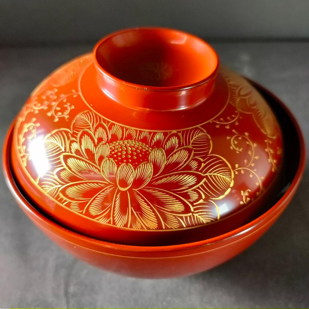 C1-4/輪島塗/五島山謹製/輪島塗吸物椀5客/共箱/汁椀/茶碗/蓋付/懐石料理