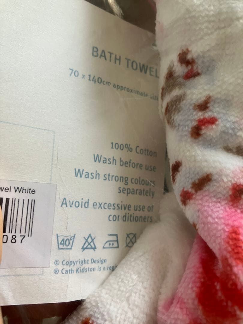 キャスキッドソン バスタオル　ローズ　ホワイト