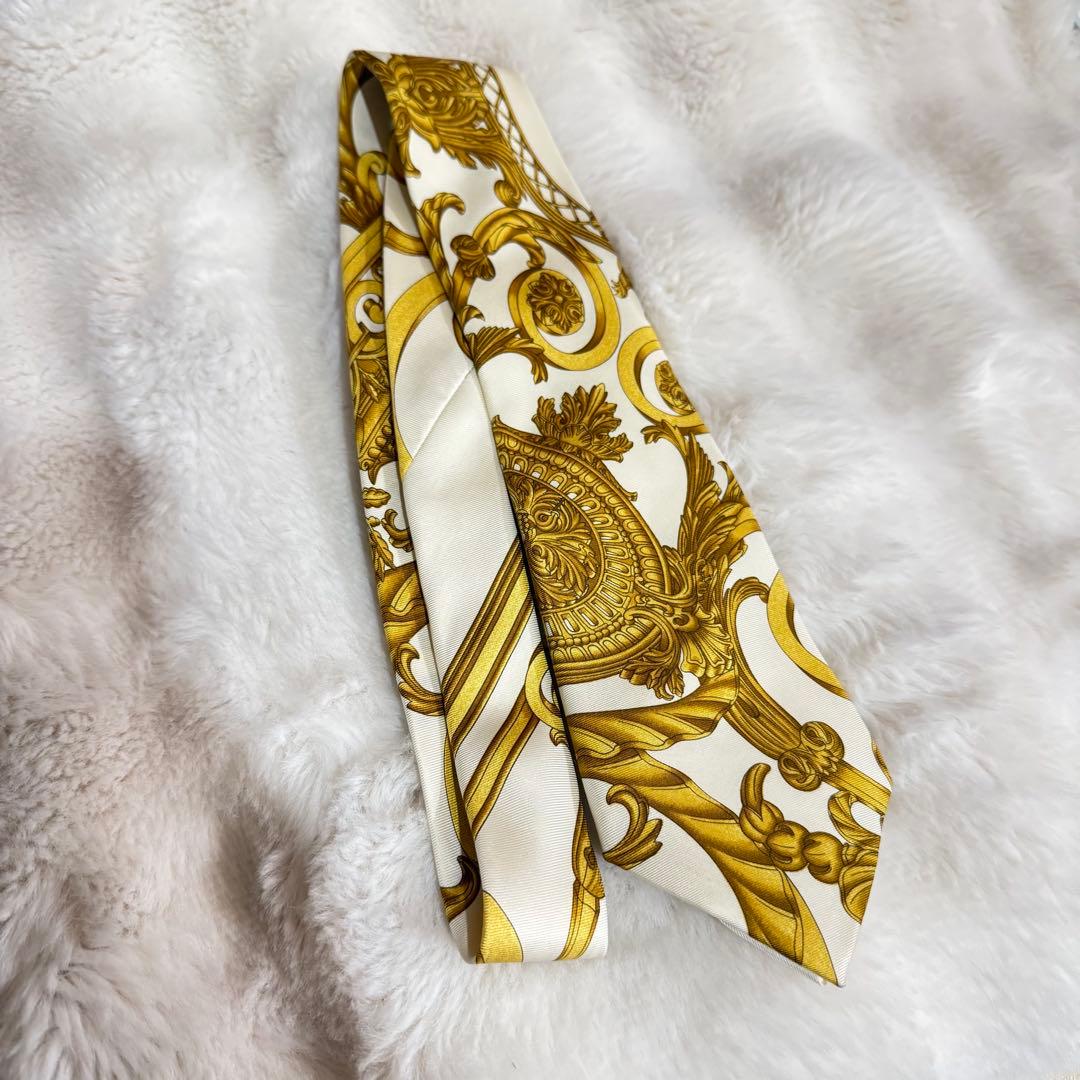 【正規品】未使用HERMES ゴールド装飾柄 シルクネクタイ