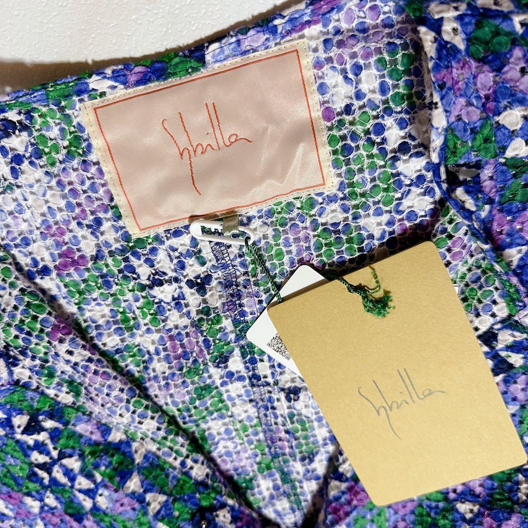 23SS タグ付き シビラ コットンレース幾何プリントドレス シャツワンピース