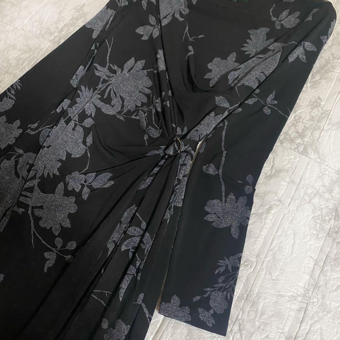 ローレンラルフローレワンピース　カシュクール　花柄　フラワー　ベルト　ラップ