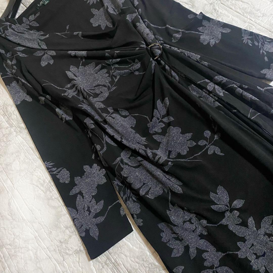 ローレンラルフローレワンピース　カシュクール　花柄　フラワー　ベルト　ラップ