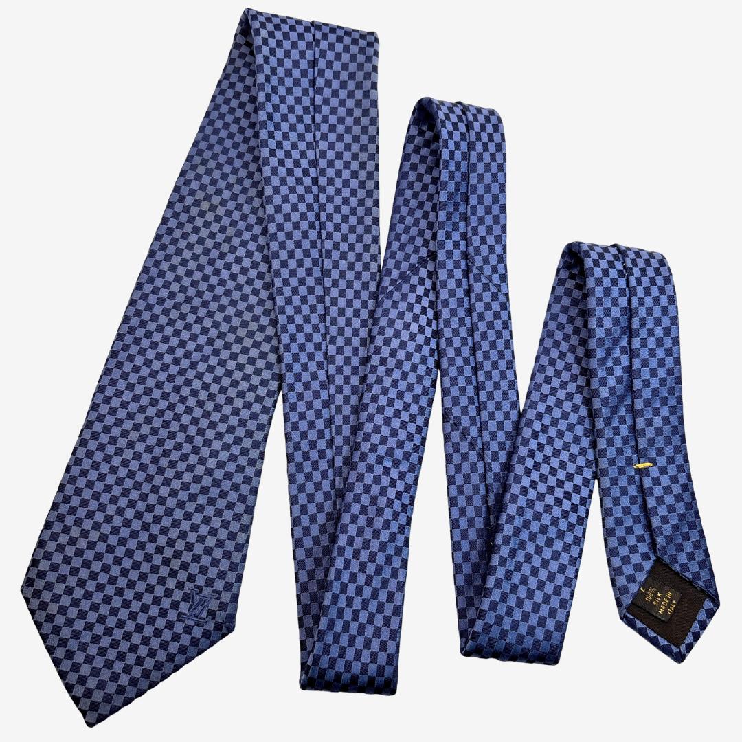 LOUIS VUITTON シルクネクタイ ダミエ柄 ブルー×ネイビー