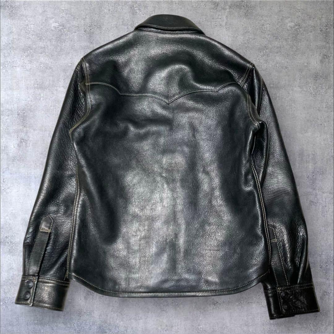 極美品 フラットヘッド ディアスキン ウエスタンシャツ 鹿革 ブラック