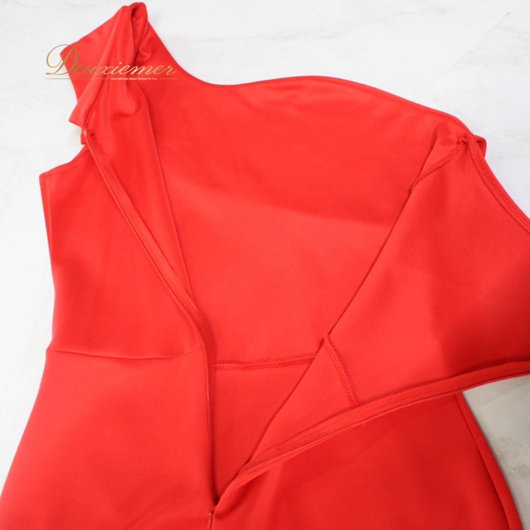 【美品 社交ダンス衣装】ワンピース ドレス 赤 レッド Mサイズ 無地 シンプル
