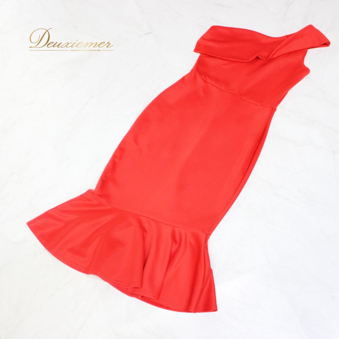 【美品 社交ダンス衣装】ワンピース ドレス 赤 レッド Mサイズ 無地 シンプル