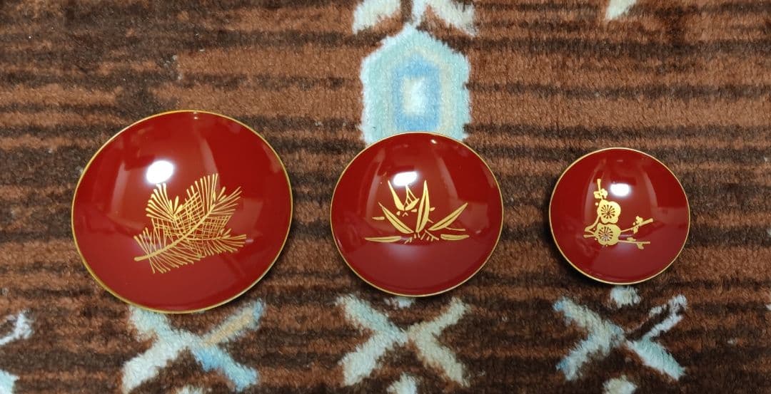 会津塗 三段重 屠蘇器 黒金松