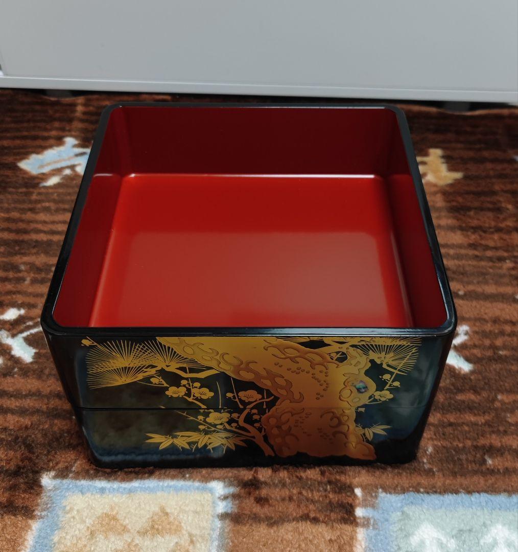 会津塗 三段重 屠蘇器 黒金松