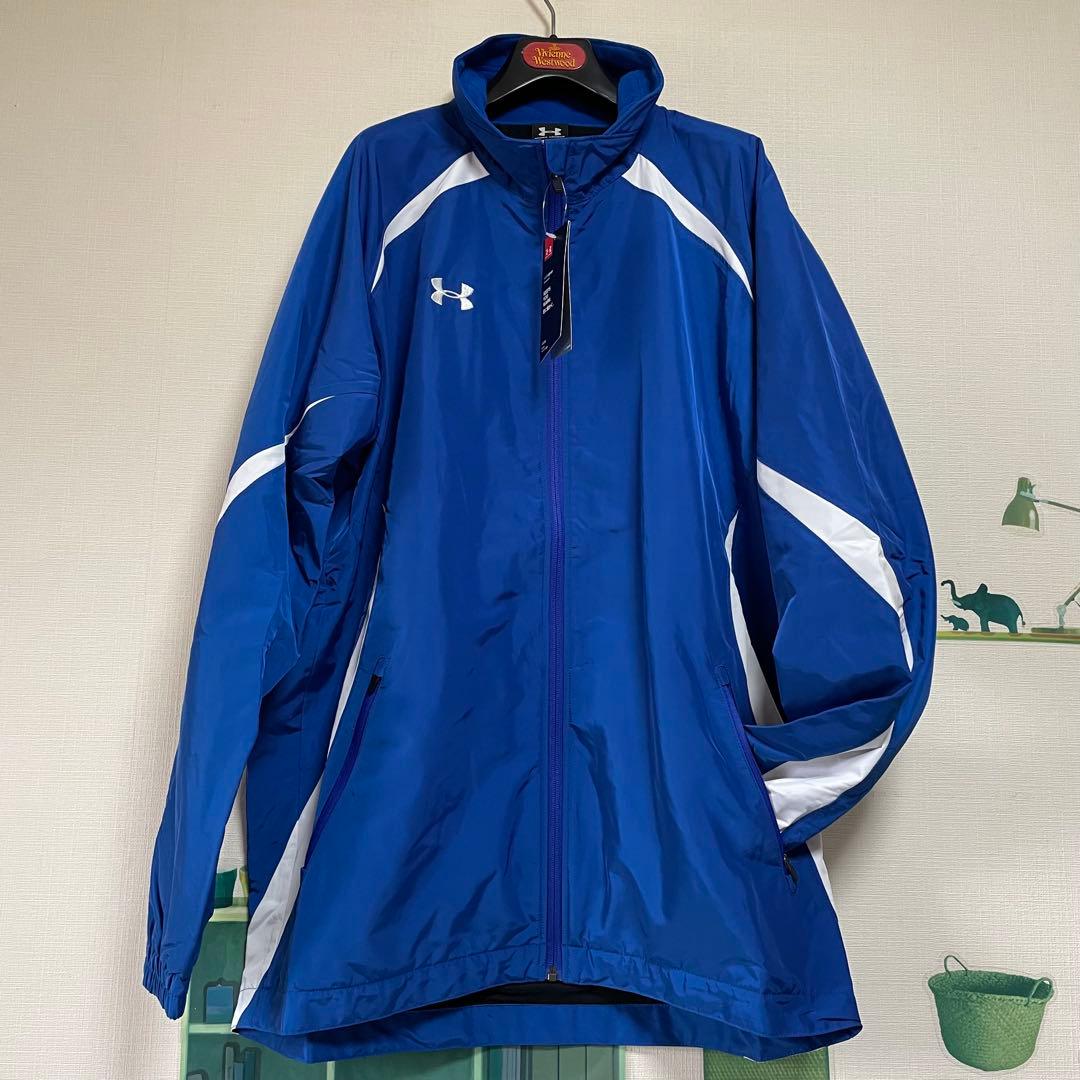 新品　アンダーアーマー 暖かマーク入りジップブルゾン「XL・青×白」①