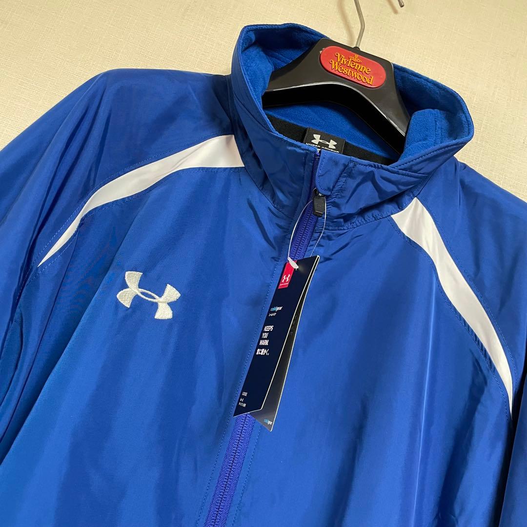 新品　アンダーアーマー 暖かマーク入りジップブルゾン「XL・青×白」①