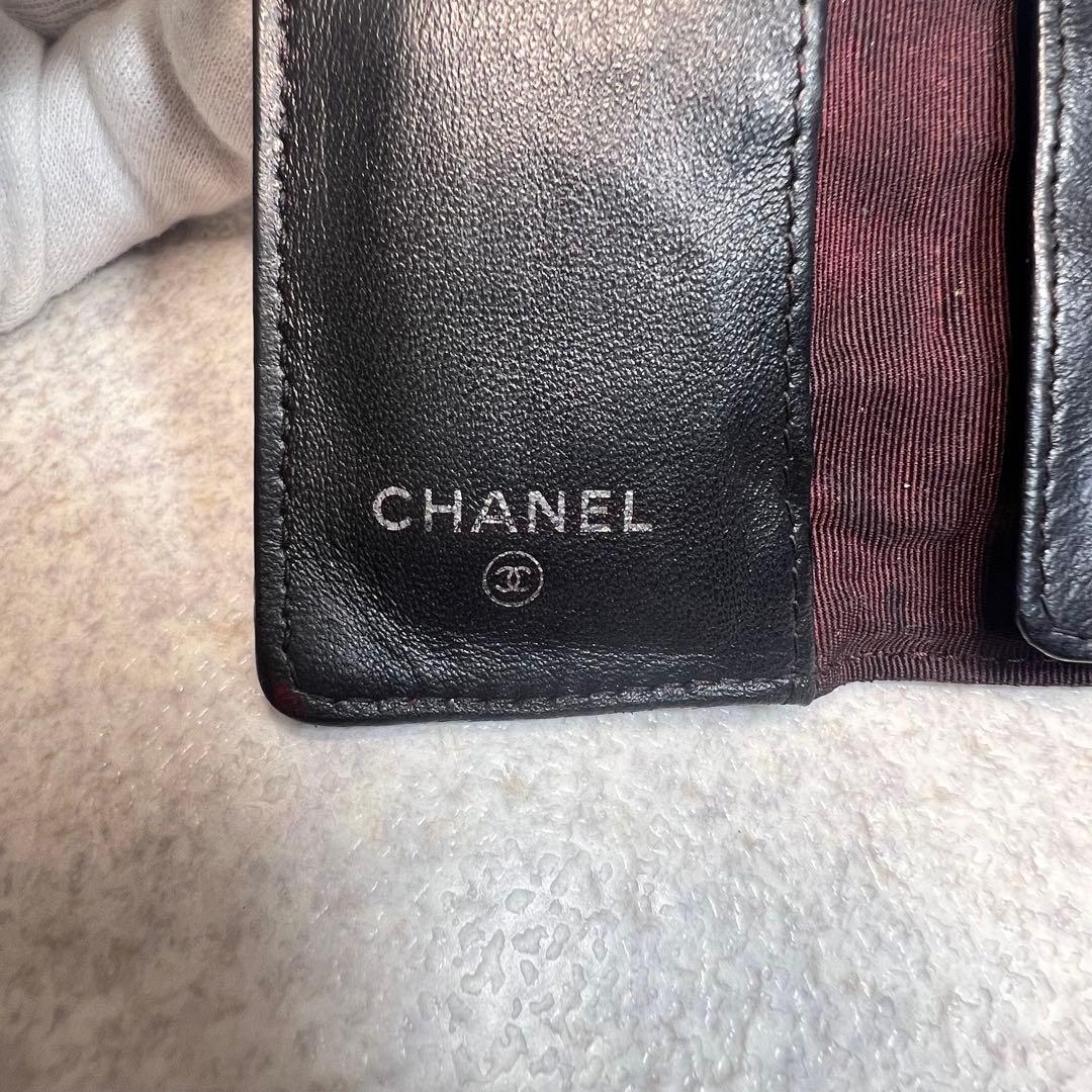 超美品236CHANEL マトラッセラムスキンココマーク6連キーケース　ブラック