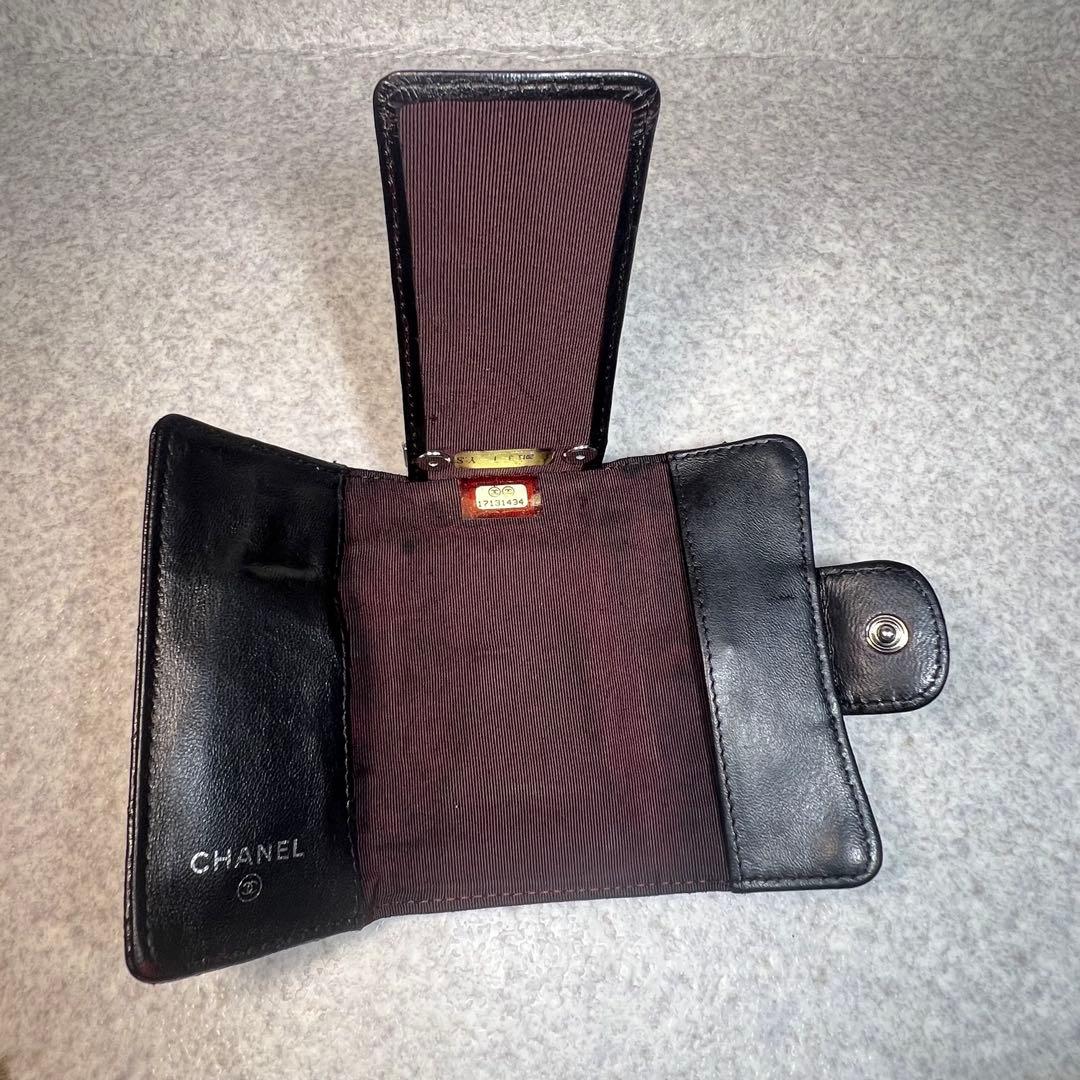 超美品236CHANEL マトラッセラムスキンココマーク6連キーケース　ブラック