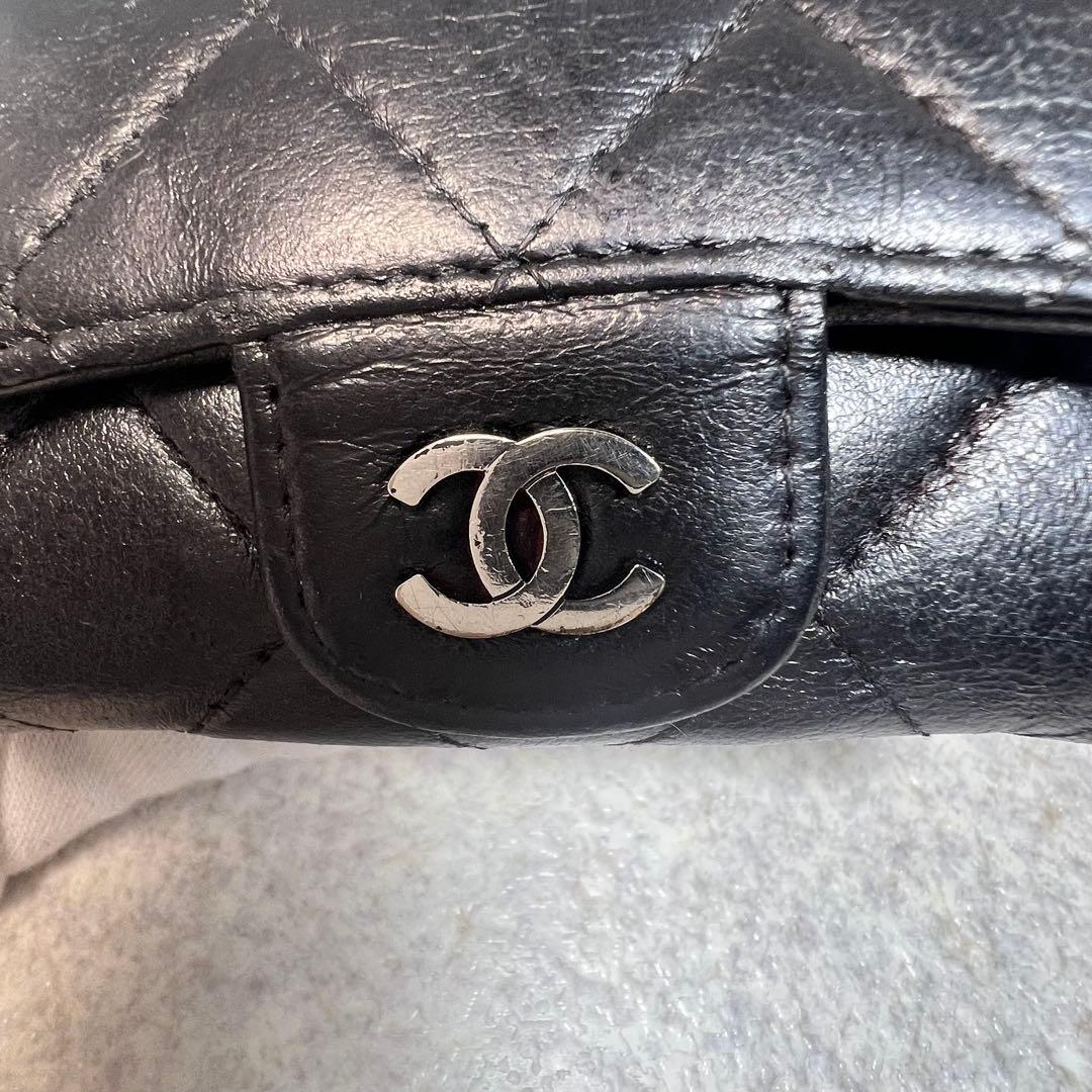超美品236CHANEL マトラッセラムスキンココマーク6連キーケース　ブラック