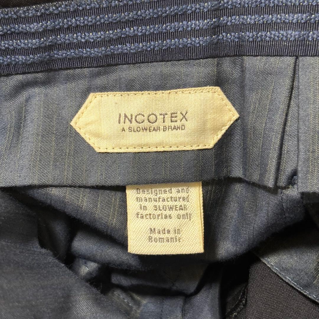 【美品】INCOTEX SLIM FITウールスラックス ネイビー 44