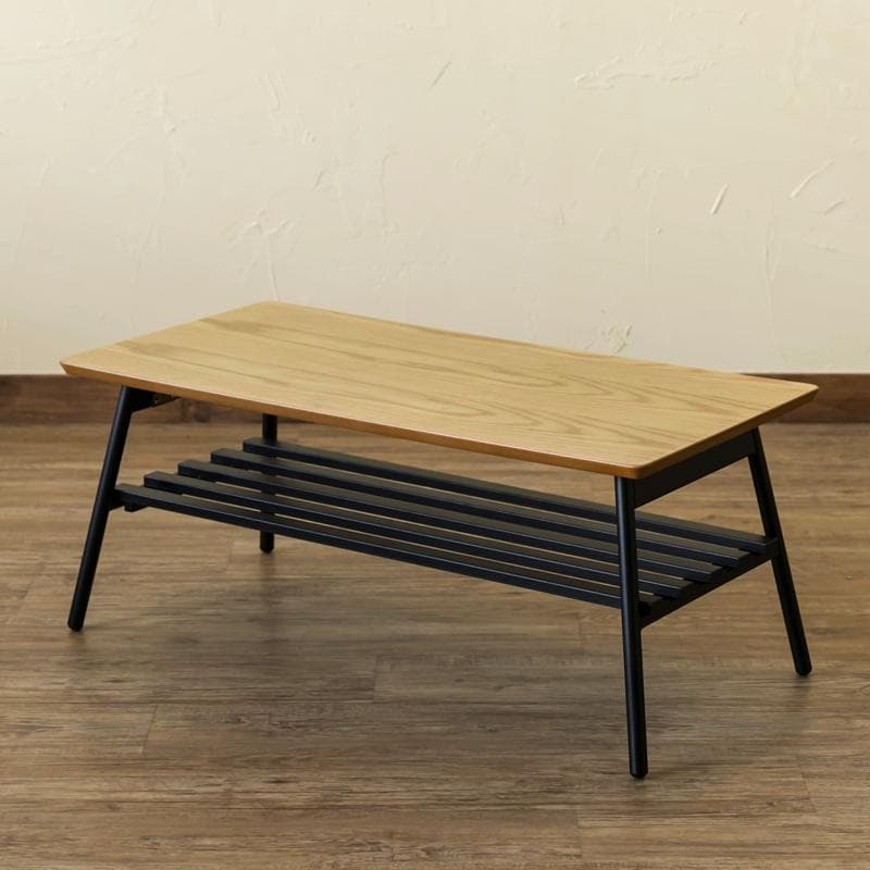 【送料無料】棚付き折れ脚テーブル Luster 80cm 天然木 収納 木目調